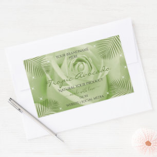 Adesivo Retangular Rótulo de Produto Floral Folhas de Rosa Verde