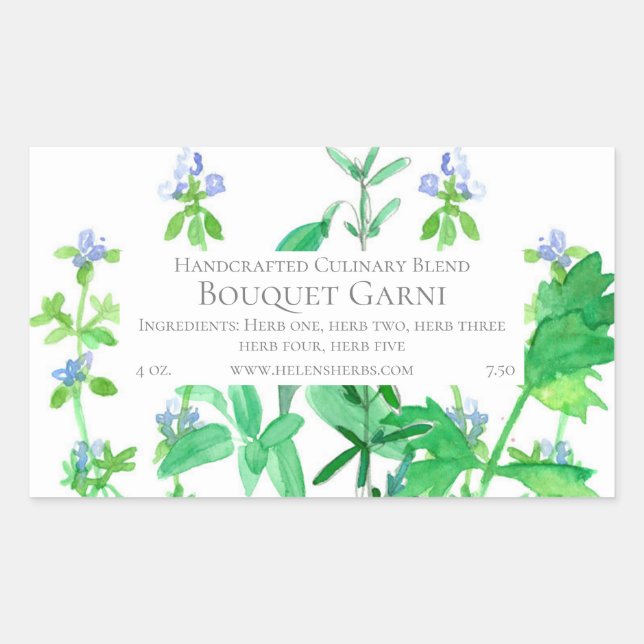 Adesivo Retangular Rótulo de Produto Herb Mistura de Cozinhar Culinár (Frente)