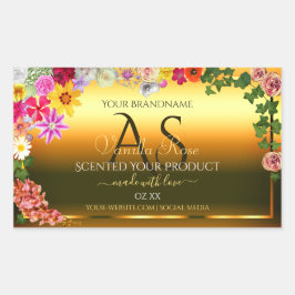 Adesivo Retangular Rótulo de produto laranja Flores e iniciais colori