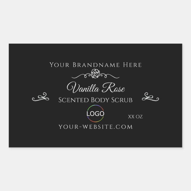 Adesivo Retangular Rótulo de Produto Preto Escuro Moldura Prateada co (Frente)