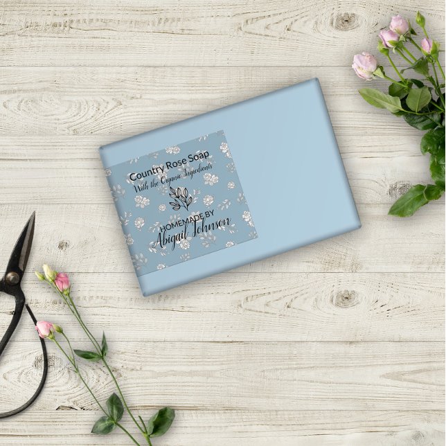 Adesivo Retangular Rótulo de Sabão Moderno de Arte de Linha Dusty Blu (Criador carregado)