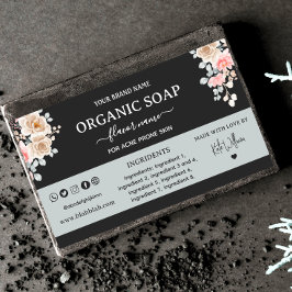 Adesivo Retangular Rótulo de Sabonete Caseiro Preto Floral Retângulo