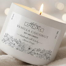 Rótulo de vela floral com logotipo preto e branco