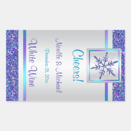 Adesivo Retangular Rótulo de Vinho de Casamento com Floco de Neve, de