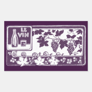 Adesivo Retangular Rótulo de Vinho Francês Antigo Vinhedo Rústico
