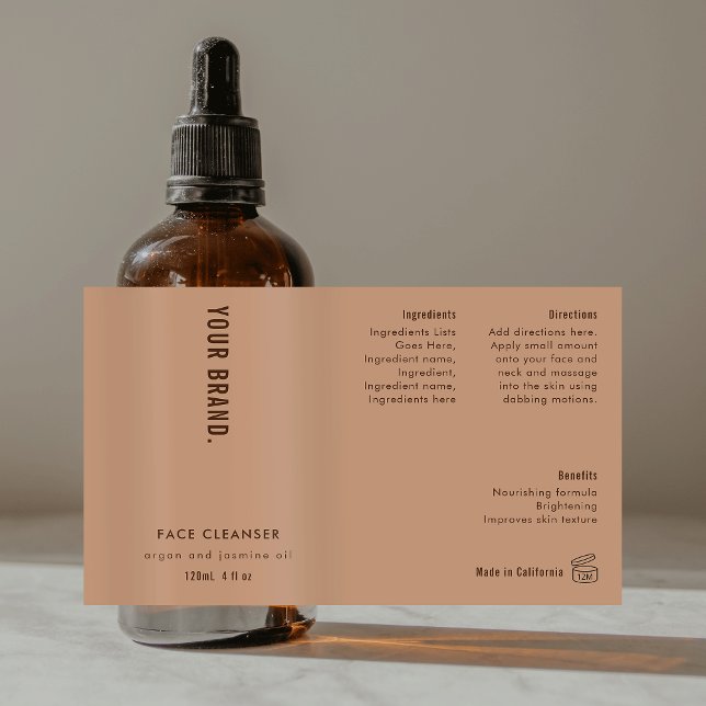 Adesivo Retangular Rótulo do Frasco Cosmético de 4 OZ - Beige Neutro  (Neutral Beige Minimal 4 OZ Cosmetic Bottle Label *verify size to ensure a good fit*)