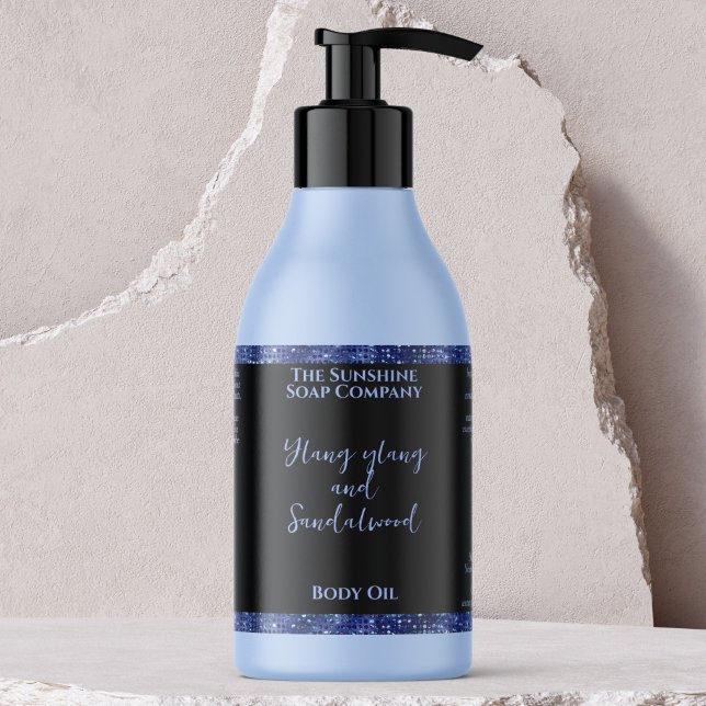 Adesivo Retangular Rótulo do Frasco de Glitter Azul e Cosméticos Pret (Criador carregado)