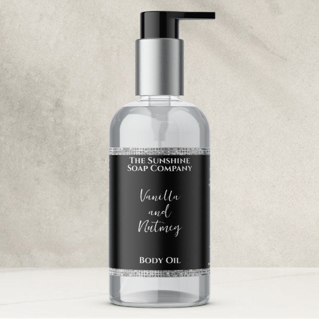 Adesivo Retangular Rótulo do frasco de Glitter Prateado e Cosméticos  (Criador carregado)