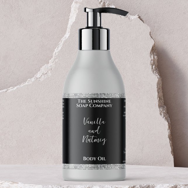 Adesivo Retangular Rótulo do frasco de Glitter Prateado e Cosméticos  (Criador carregado)