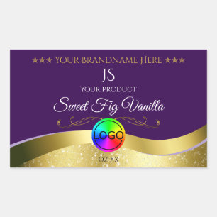 Adesivo Retangular Rótulo do Monograma Dourado Wavy Roxo Escuro