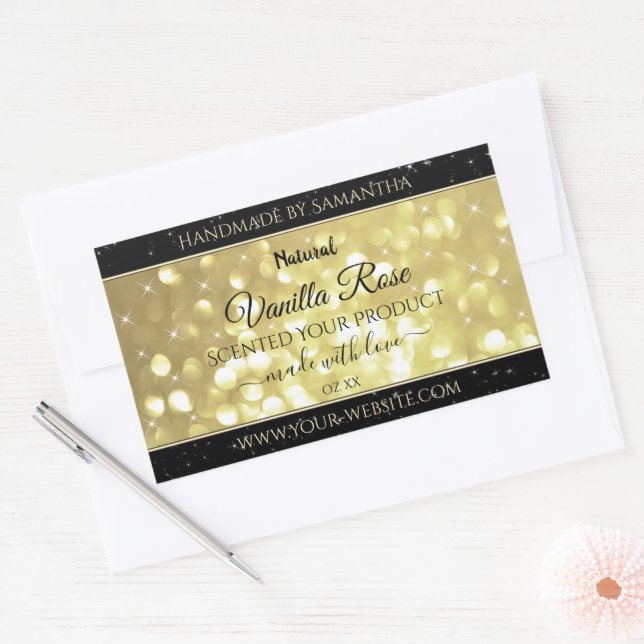 Adesivo Retangular Rótulo do Produto Stars Sparkle Luxuriosos Dourado (Envelope)