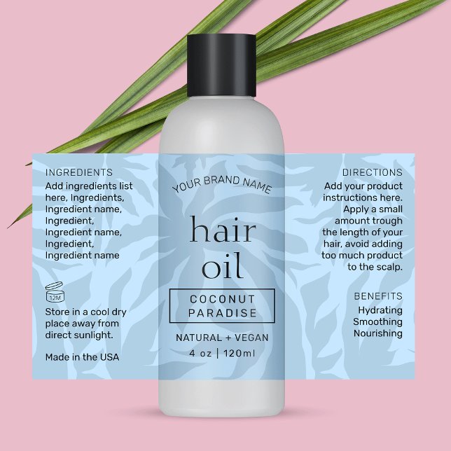Adesivo Retangular Rótulo Frasco Azul Claro Moderno Frasco de 4 OZ (Modern light blue cosmetic bottle wrap around label with fully editable text & colors)