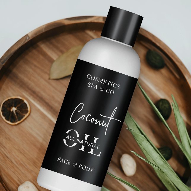 Adesivo Retangular Rótulo Mínimo do Frasco Cosmético Preto 4 OZ (Modern cosmo bottle wrap around labels in minimalist black & white design)