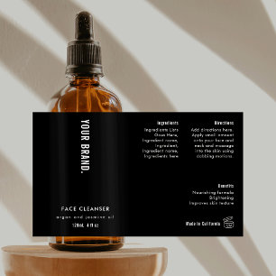 Adesivo Retangular Rótulo Moderno Simples Preto para Frasco de Cosmét