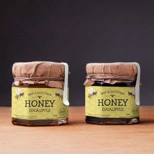 Adesivo Retangular Rótulo Personalizável de Jar de Mel Honeycomb