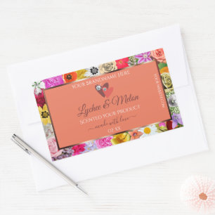 Adesivo Retangular Rótulos Coloridos de Produtos de Salmão Floral c