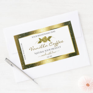 Adesivo Retangular Rótulos de Produto Branco Dourado Luxurioso
