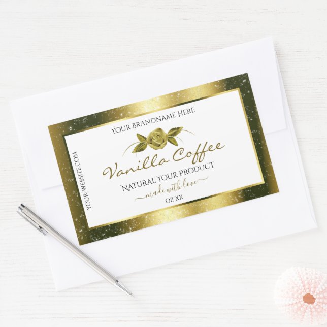 Adesivo Retangular Rótulos de Produto Branco Dourado Luxurioso (Envelope)