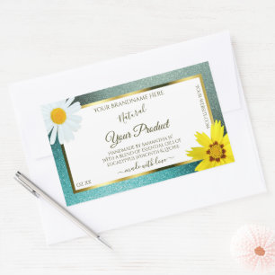 Adesivo Retangular Rótulos de Produto Branco Floral Teal e Azul Bril