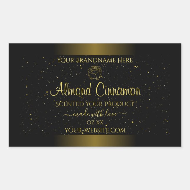 Adesivo Retangular Rótulos de Produto Dourado Preto Suspira de Mancha (Frente)