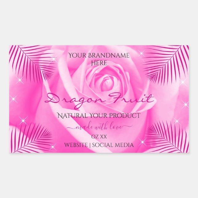 Adesivo Retangular Rótulos de Produto Floral Rosa Rosa Rosa Rosa com  (Frente)