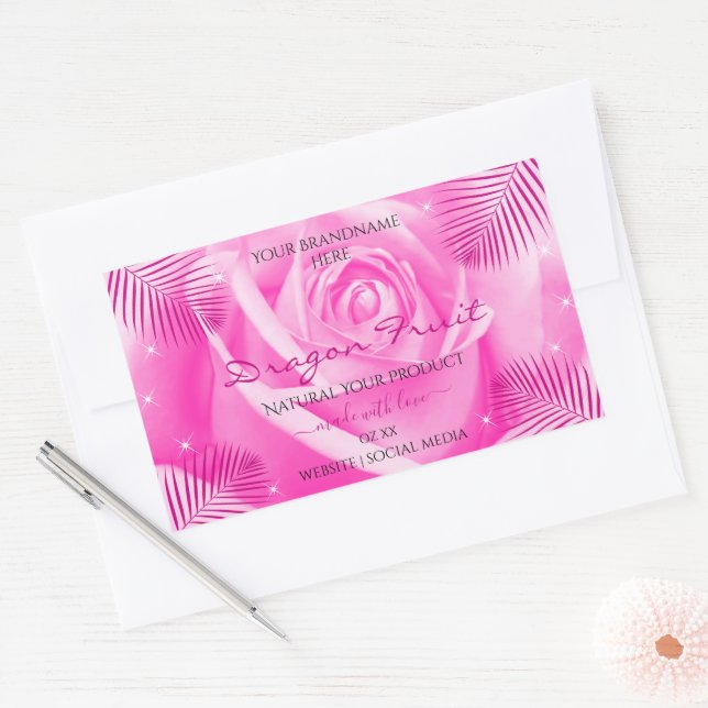 Adesivo Retangular Rótulos de Produto Floral Rosa Rosa Rosa Rosa com  (Envelope)