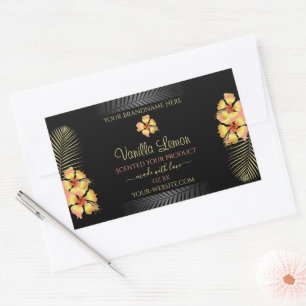 Adesivo Retangular Rótulos de Produto Preto Flores Amarelas-rosa-Hava
