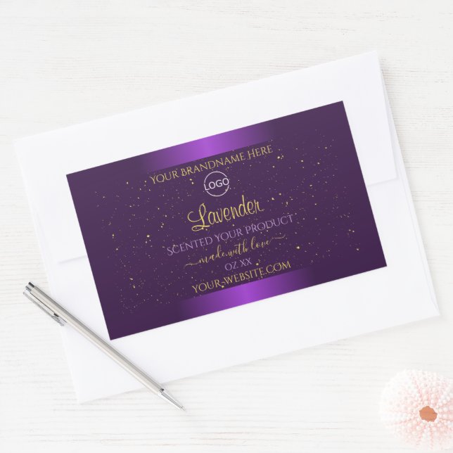 Adesivo Retangular Rótulos de produto Roxo moderno Dourado Literatura (Envelope)