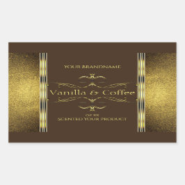 Adesivo Retangular Rótulos de produtos de Bordas Douradas e Castanho 