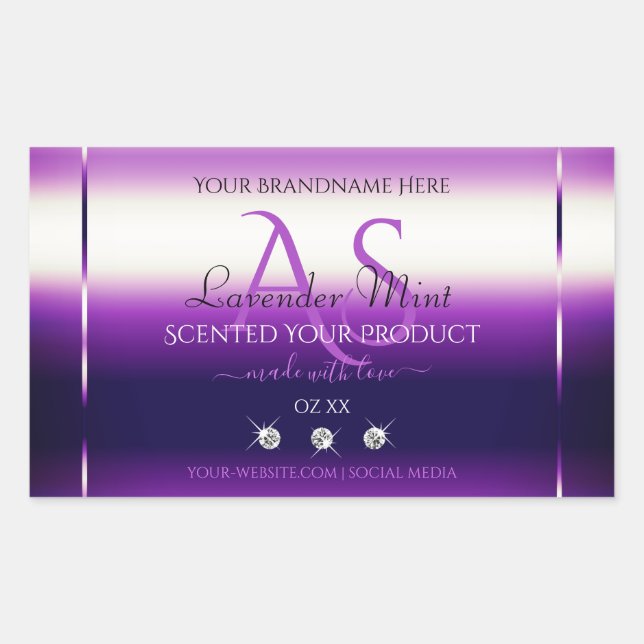 Adesivo Retangular Rótulos de produtos roxos, azuis Monograma (Frente)