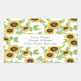 Adesivo Retangular Rótulos 'Watercolor & Caneta Sunflower'