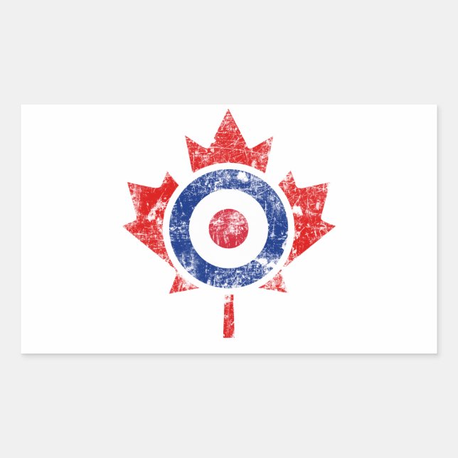 Adesivo Retangular Roundel Canada Curling Hockey Target Grunge (Frente)
