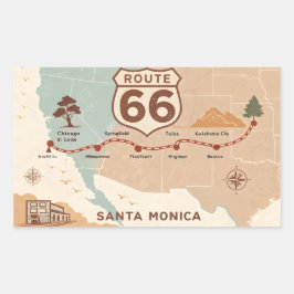 Adesivo Retangular Route 66 Vintage Map with Historic Cities