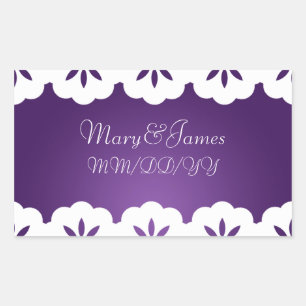 Adesivo Retangular Roxo branco do laço da data elegante do casamento