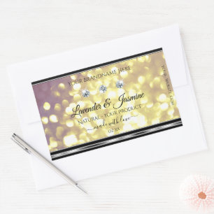 Adesivo Retangular Roxo Dourado Rótulo do Produto Diamantes Prateado