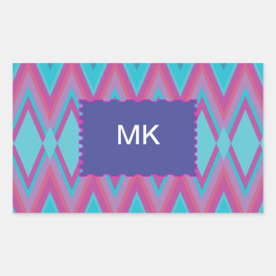 Adesivo Retangular Roxo e Aqua Tribal