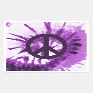 Adesivo Retangular Roxo Tie-Dye com símbolo de paz