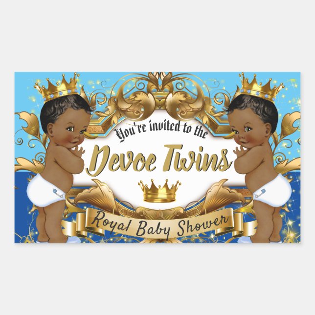 Adesivo Retangular Royal African Twin BOYS| Blue & Dourado Sparkles (Frente)