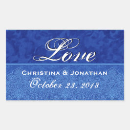 Adesivo Retangular Royal Blue Weding Love Damask and Ribbon