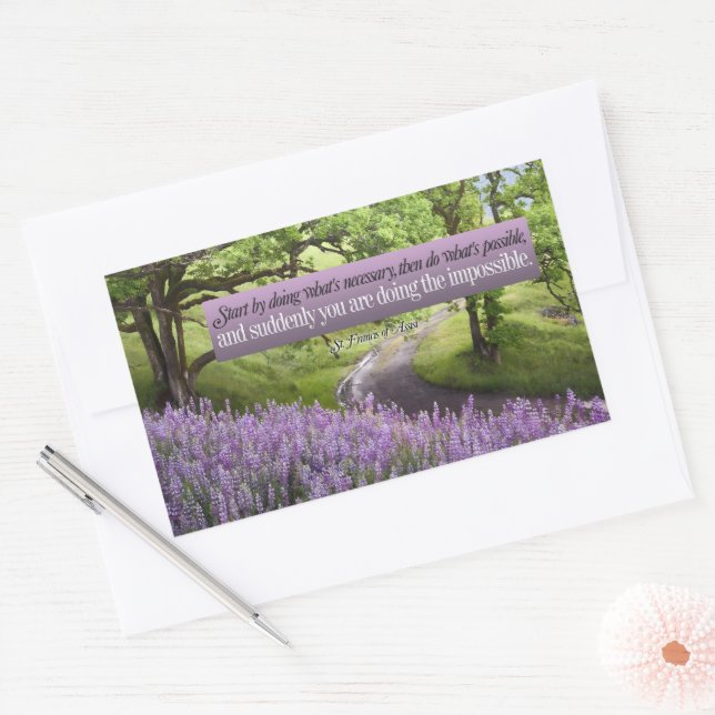 Adesivo Retangular Rua Francis de Assisi, citação inspiradora possíve (Envelope)