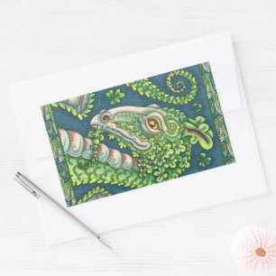ADESIVO RETANGULAR RUAS. O GREEN SHAMROCK DRAGON DE PATRICK, FANTASIA