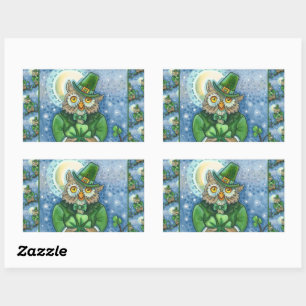 ADESIVO RETANGULAR RUAS. PATRICK DAY OWL, 4 LEAF CLOVER LEPRECHAUN
