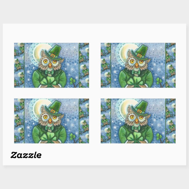 ADESIVO RETANGULAR RUAS. PATRICK DAY OWL, 4 LEAF CLOVER LEPRECHAUN (Folha)
