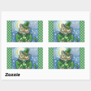 ADESIVO RETANGULAR RUAS. PATRICK DAY OWL, 4 LEAF CLOVER LEPRECHAUN