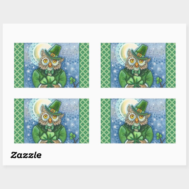 ADESIVO RETANGULAR RUAS. PATRICK DAY OWL, 4 LEAF CLOVER LEPRECHAUN (Folha)