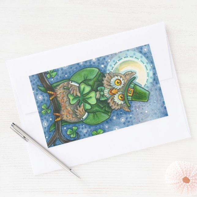 ADESIVO RETANGULAR RUAS. PATRICK DAY OWL, 4 LEAF CLOVER LEPRECHAUN (Envelope)
