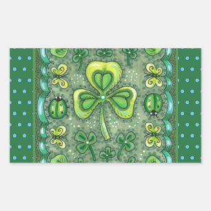 ADESIVO RETANGULAR RUAS. PATRICK'S DAY FOLK ART SHAMROCKS N' LADYBUGS