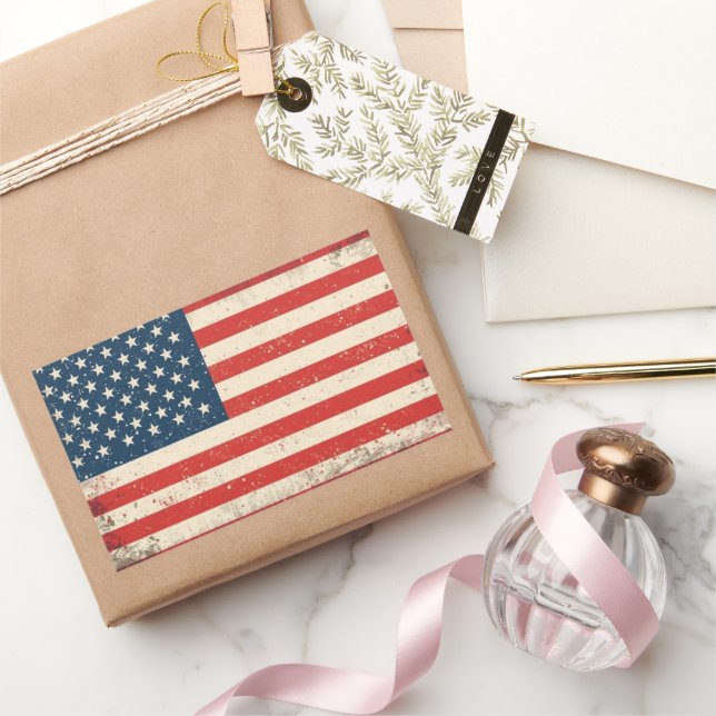 Adesivo Retangular Rugged Distressed Flag Patriotic Rectangle Vinyl D (Presentear)