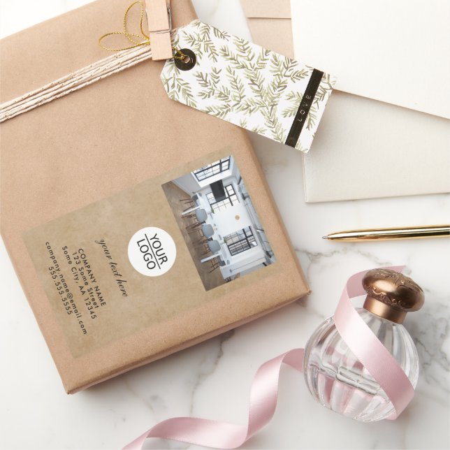 Adesivo Retangular Rustic Add your Logo Custom Text Photo Promotion (Presentear)