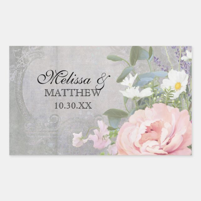 Adesivo Retangular Rustic Elegant Floral (Frente)